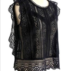 ZARA CROCHET TRIM SLEEVELESS LACE TOP IN BLACK